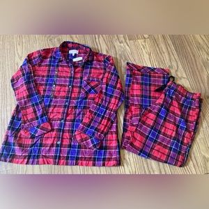 Victoria’s Secret Flannel Pajamas Set Pink Purple Plaid 2 Piece Set Large NWT